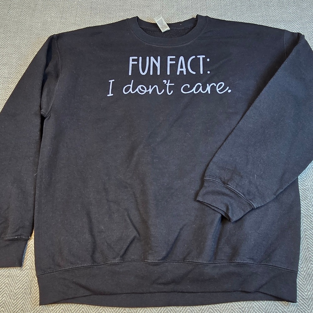 Gildan Heavy Blend Fun Fact I Don't Care Graphic Sweatshirt Black Large